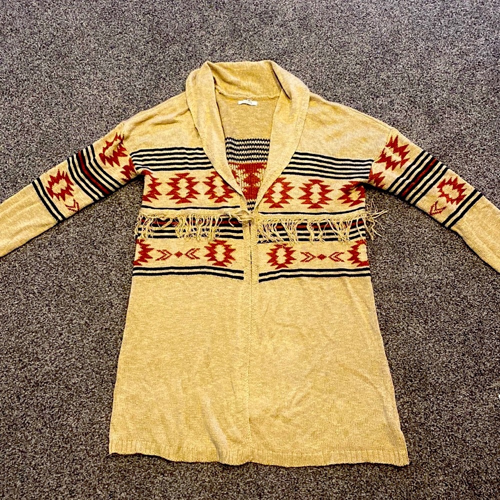 Tan fringed cardigan